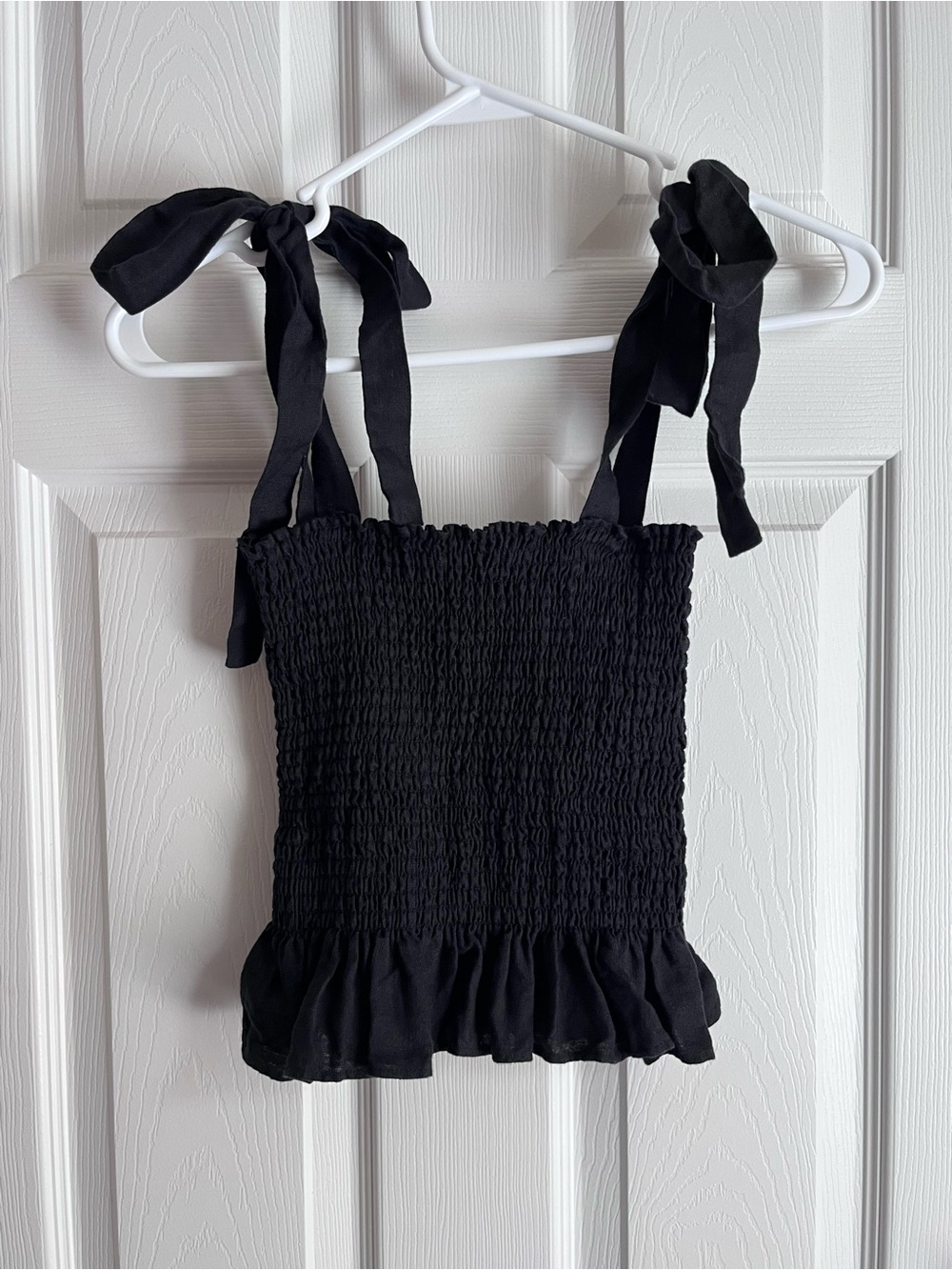 Reformation Smocked Black Linen Valley Top